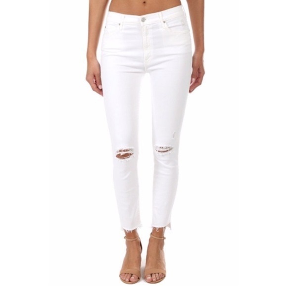 MOTHER Little Miss Innocent White Distressed Stunner Zip Ankle Step Fray Jean 25 - Picture 1 of 12